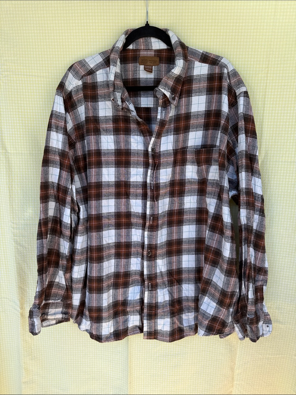 Faded Glory Brown and White Plaid Button-Down Shirt